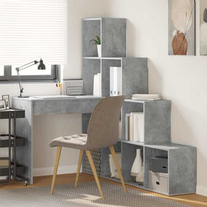 Eckschreibtisch mit Regal Beton Grau