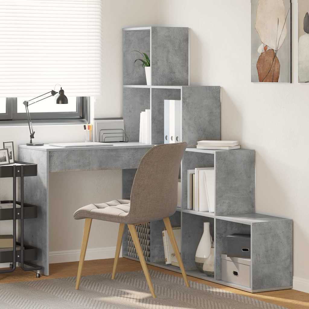 Eckschreibtisch mit Regal Beton Grau
