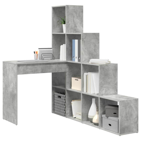 Eckschreibtisch mit Regal Beton Grau