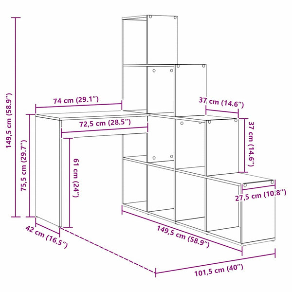 Eckschreibtisch mit Regal Beton Grau