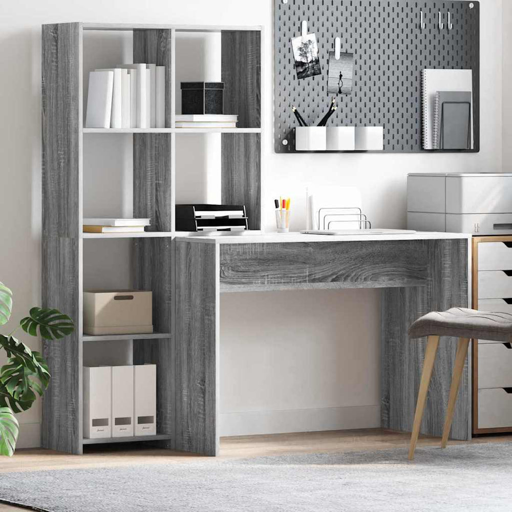 vidaXL Desk Grey Sonoma 138.5 x 55 x 143 cm Engineered Wood
