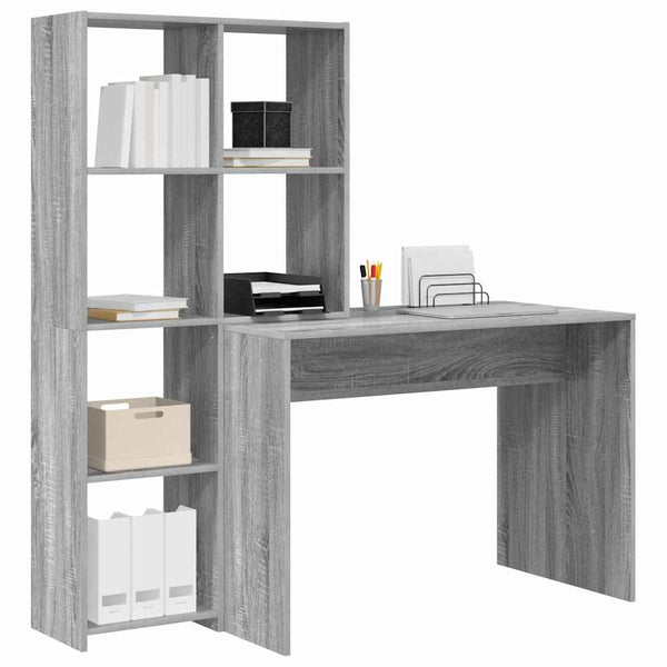 vidaXL Desk Grey Sonoma 138.5 x 55 x 143 cm Engineered Wood