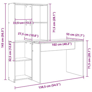 vidaXL Desk Grey Sonoma 138.5 x 55 x 143 cm Engineered Wood