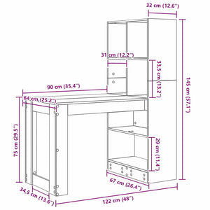 vidaXL Desk Smoked Oak 122 x 67 x 145 cm Engineered Wood