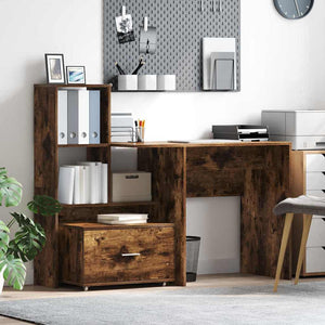 vidaXL Desk with Shelves Smoked Oak 131.5 x 50 x 106.5 cm