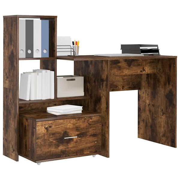 vidaXL Desk with Shelves Smoked Oak 131.5 x 50 x 106.5 cm
