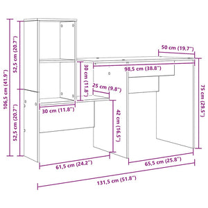 vidaXL Desk with Shelves Smoked Oak 131.5 x 50 x 106.5 cm