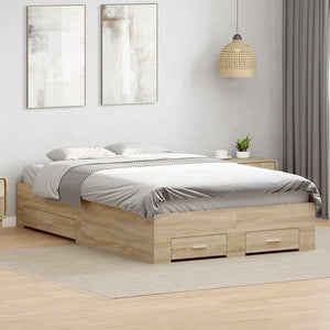 vidaXL Bed Frame with Drawers Brown 120 x 200 cm Engineered Wood