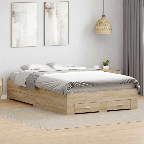 vidaXL Bed Frame with Drawers Brown 120 x 200 cm Engineered Wood