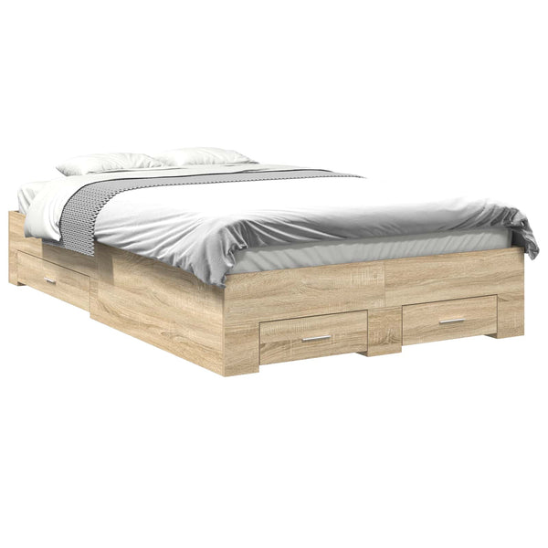 vidaXL Bed Frame with Drawers Brown 120 x 200 cm Engineered Wood