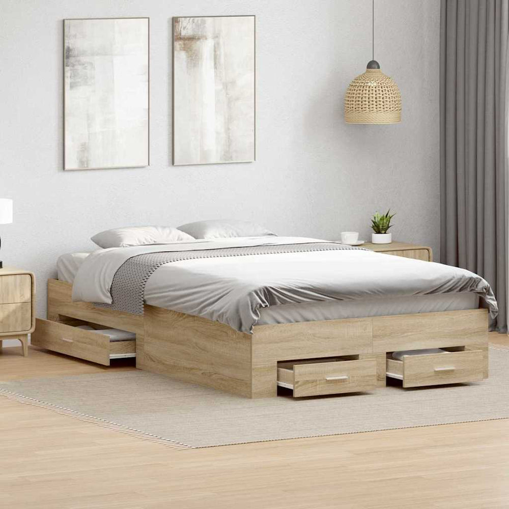 vidaXL Bed Frame with Drawers Brown 120 x 190 cm Engineered Wood