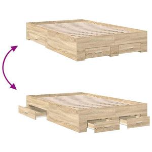 vidaXL Bed Frame with Drawers Brown 120 x 190 cm Engineered Wood