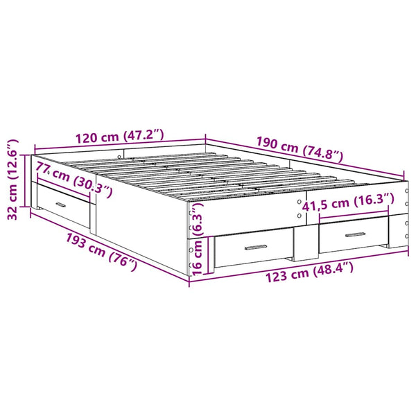vidaXL Bed Frame with Drawers Brown 120 x 190 cm Engineered Wood