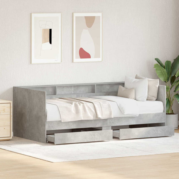 vidaXL Day Bed with Drawers Grey 90 x 200 cm Engineered Wood