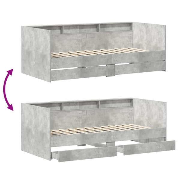 vidaXL Day Bed with Drawers Grey 90 x 200 cm Engineered Wood