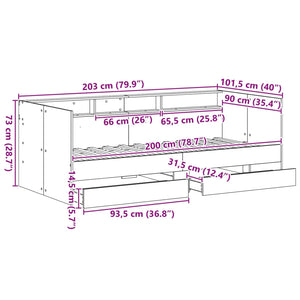 vidaXL Day Bed with Drawers Grey 90 x 200 cm Engineered Wood