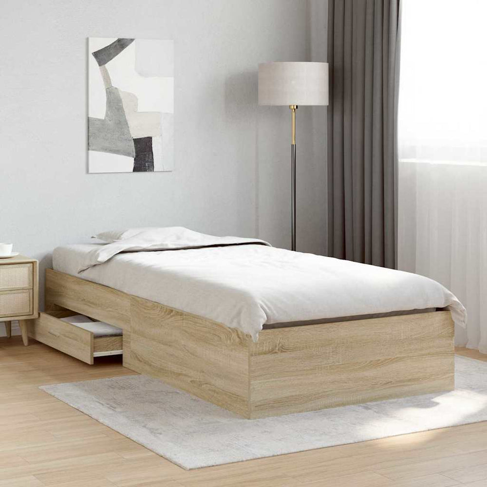 vidaXL Bed Frame with Drawers Brown 90 x 190 cm Engineered Wood