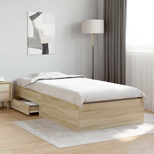vidaXL Bed Frame with Drawers Brown 90 x 190 cm Engineered Wood