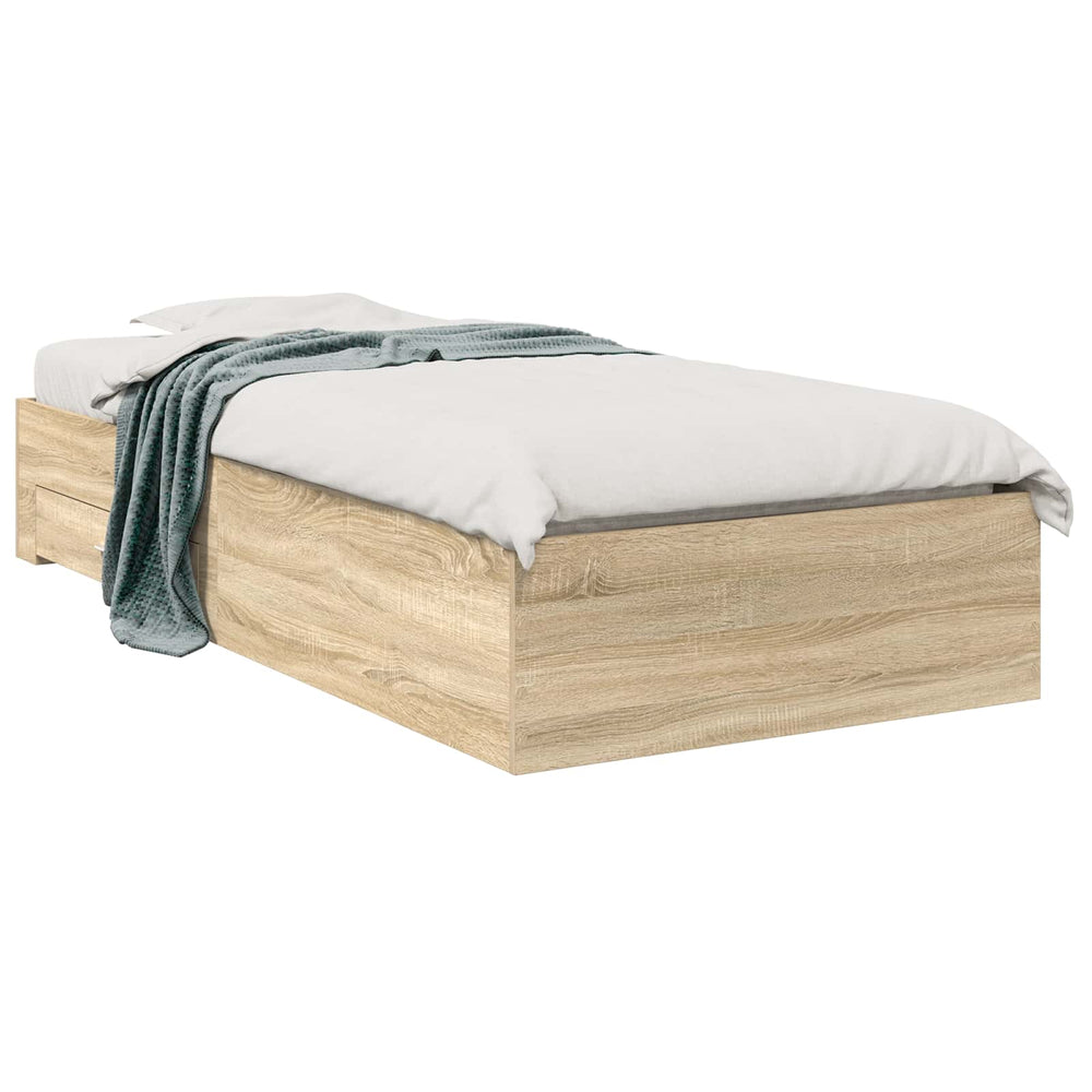vidaXL Bed Frame with Drawers Brown 90 x 190 cm Engineered Wood