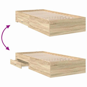 vidaXL Bed Frame with Drawers Brown 90 x 190 cm Engineered Wood