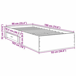 vidaXL Bed Frame with Drawers Brown 90 x 190 cm Engineered Wood