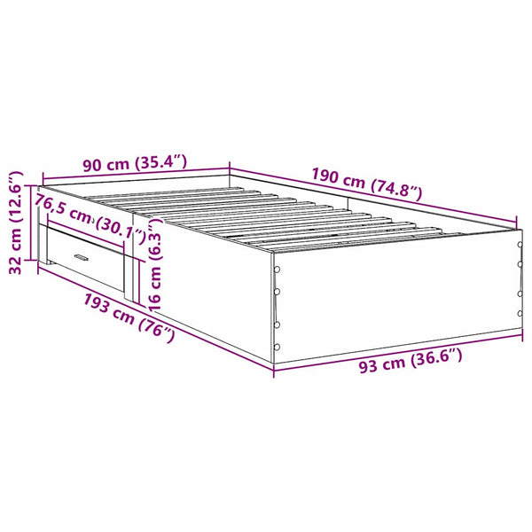 vidaXL Bed Frame with Drawers Brown 90 x 190 cm Engineered Wood