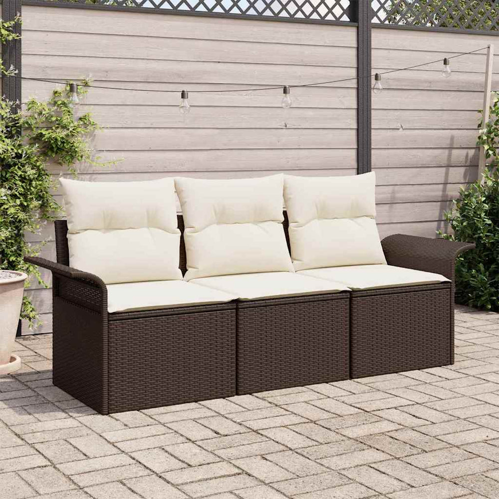 vidaXL Sofa Set with Cushions 3 pcs Brown and Cream Poly Rattan