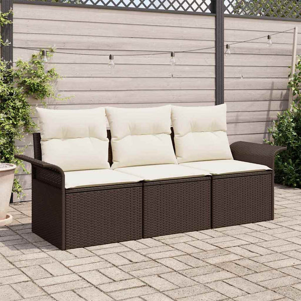 vidaXL Sofa Set with Cushions 3 pcs Brown and Cream Poly Rattan