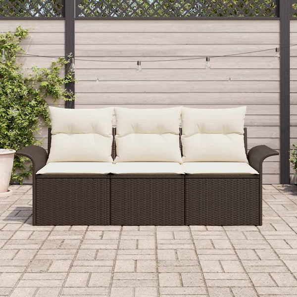 vidaXL Sofa Set with Cushions 3 pcs Brown and Cream Poly Rattan