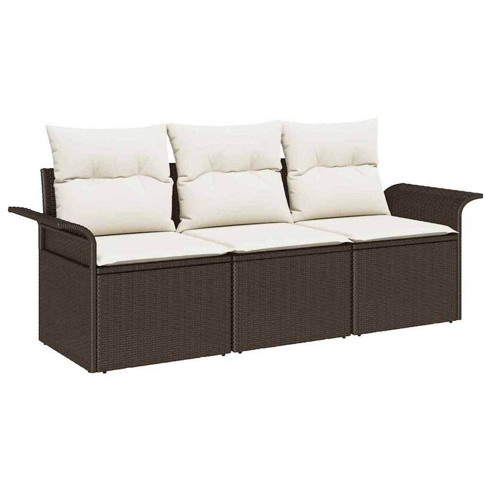 vidaXL Sofa Set with Cushions 3 pcs Brown and Cream Poly Rattan