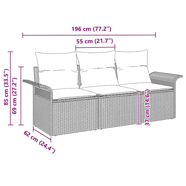 vidaXL Sofa Set with Cushions 3 pcs Brown and Cream Poly Rattan