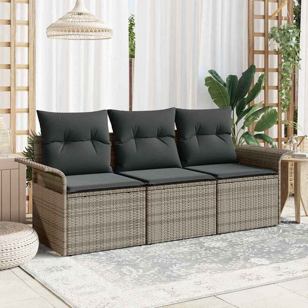 vidaXL Sofa Set with Cushions 3 pcs Grey Poly Rattan