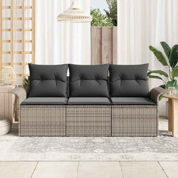 vidaXL Sofa Set with Cushions 3 pcs Grey Poly Rattan