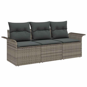 vidaXL Sofa Set with Cushions 3 pcs Grey Poly Rattan