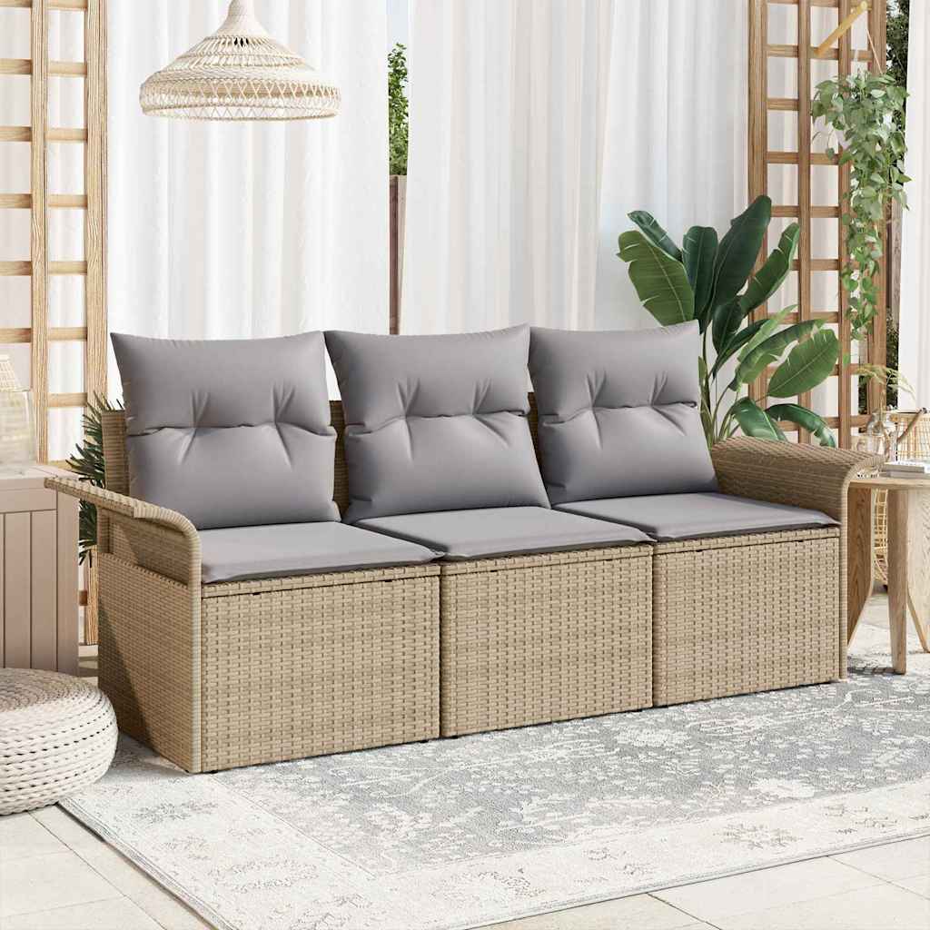 vidaXL Sofa Set with Cushions 3 pcs Beige and Grey Poly Rattan