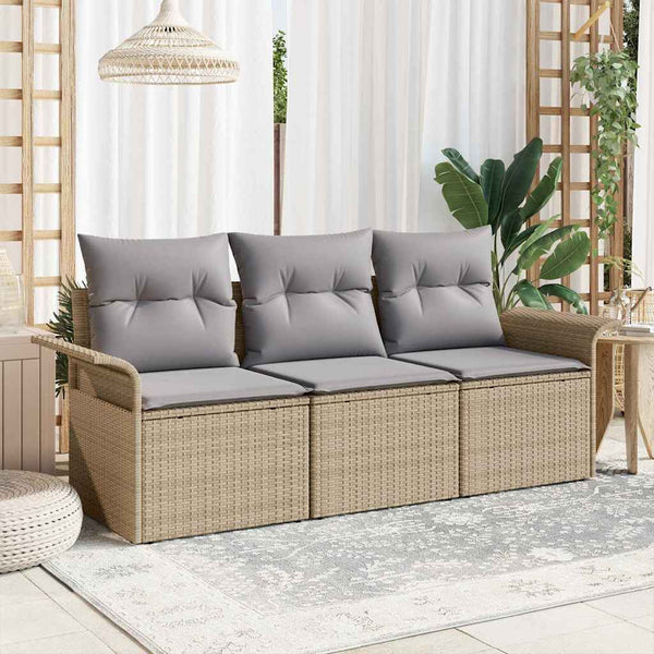 vidaXL Sofa Set with Cushions 3 pcs Beige and Grey Poly Rattan