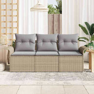 vidaXL Sofa Set with Cushions 3 pcs Beige and Grey Poly Rattan