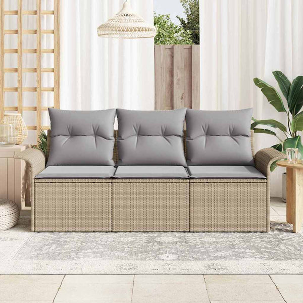 vidaXL Sofa Set with Cushions 3 pcs Beige and Grey Poly Rattan