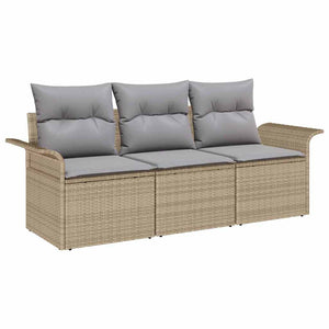 vidaXL Sofa Set with Cushions 3 pcs Beige and Grey Poly Rattan