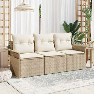 vidaXL Sofa Set with Cushions 3 pcs Beige and Cream Poly Rattan