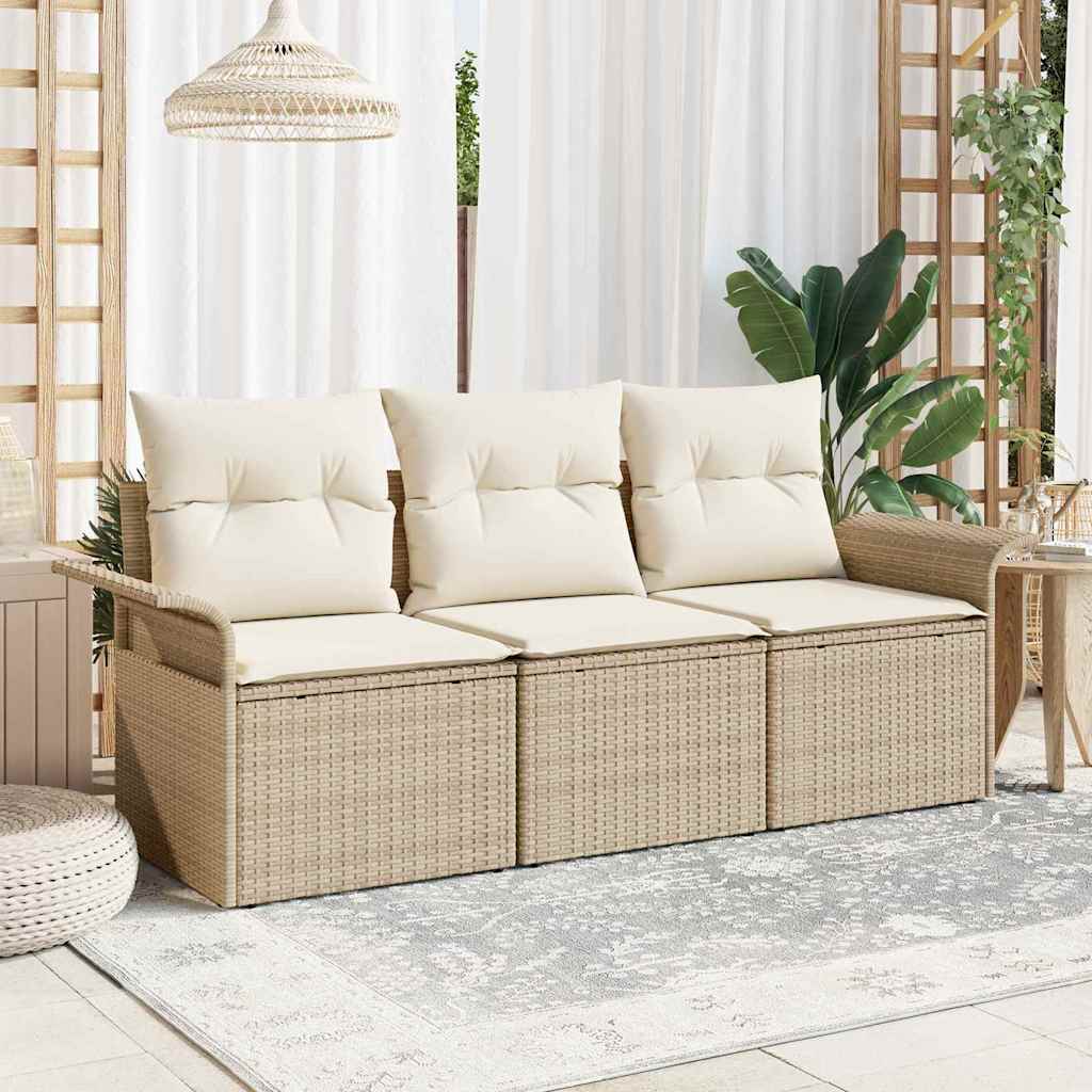 vidaXL Sofa Set with Cushions 3 pcs Beige and Cream Poly Rattan