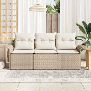vidaXL Sofa Set with Cushions 3 pcs Beige and Cream Poly Rattan