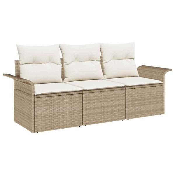 vidaXL Sofa Set with Cushions 3 pcs Beige and Cream Poly Rattan