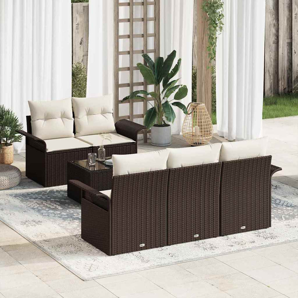 vidaXL Sofa Set with Cushions 6 pcs Brown Poly Rattan
