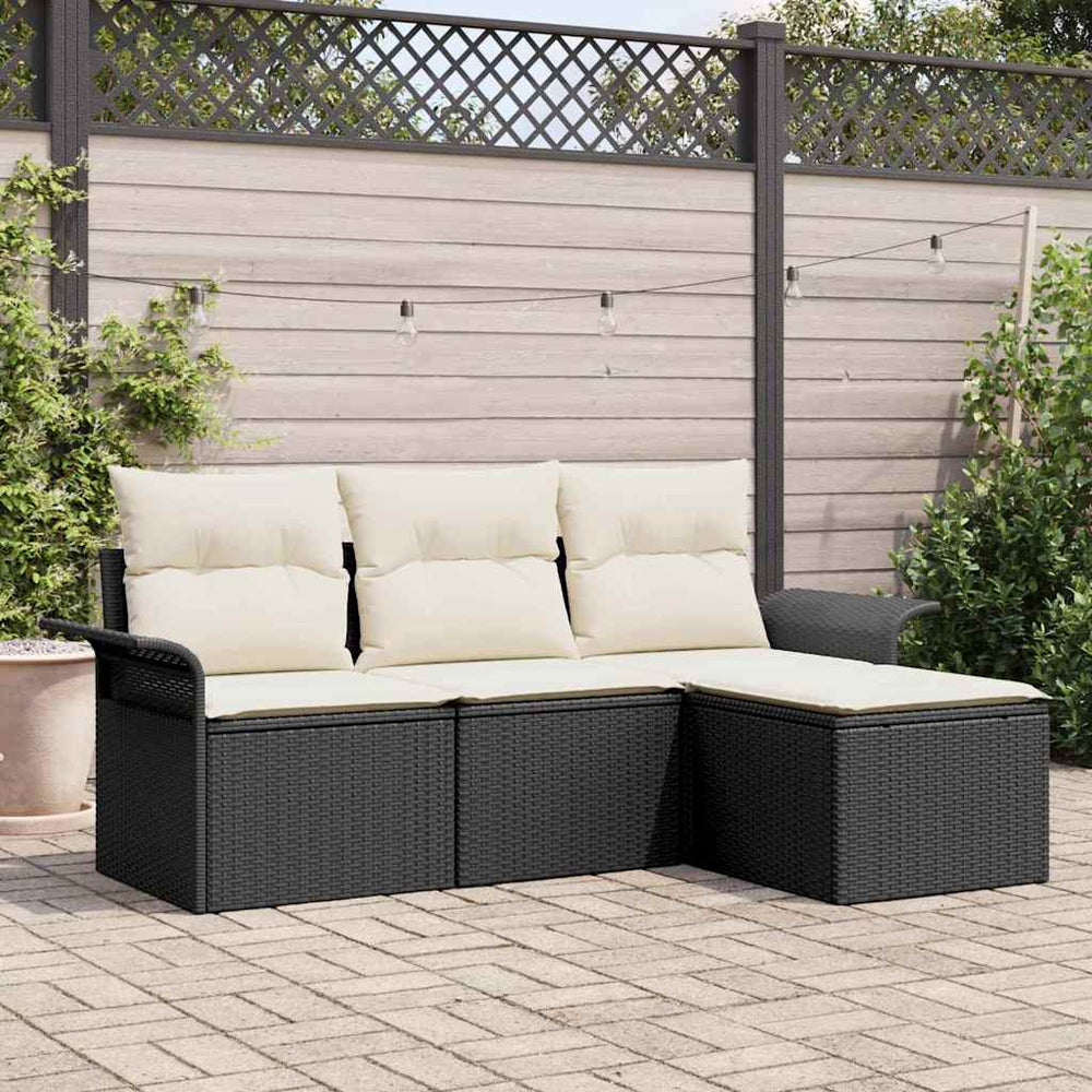 vidaXL Sofa Set with Cushions 4 pcs Black and Cream Poly Rattan