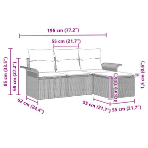 vidaXL Sofa Set with Cushions 4 pcs Black and Cream Poly Rattan