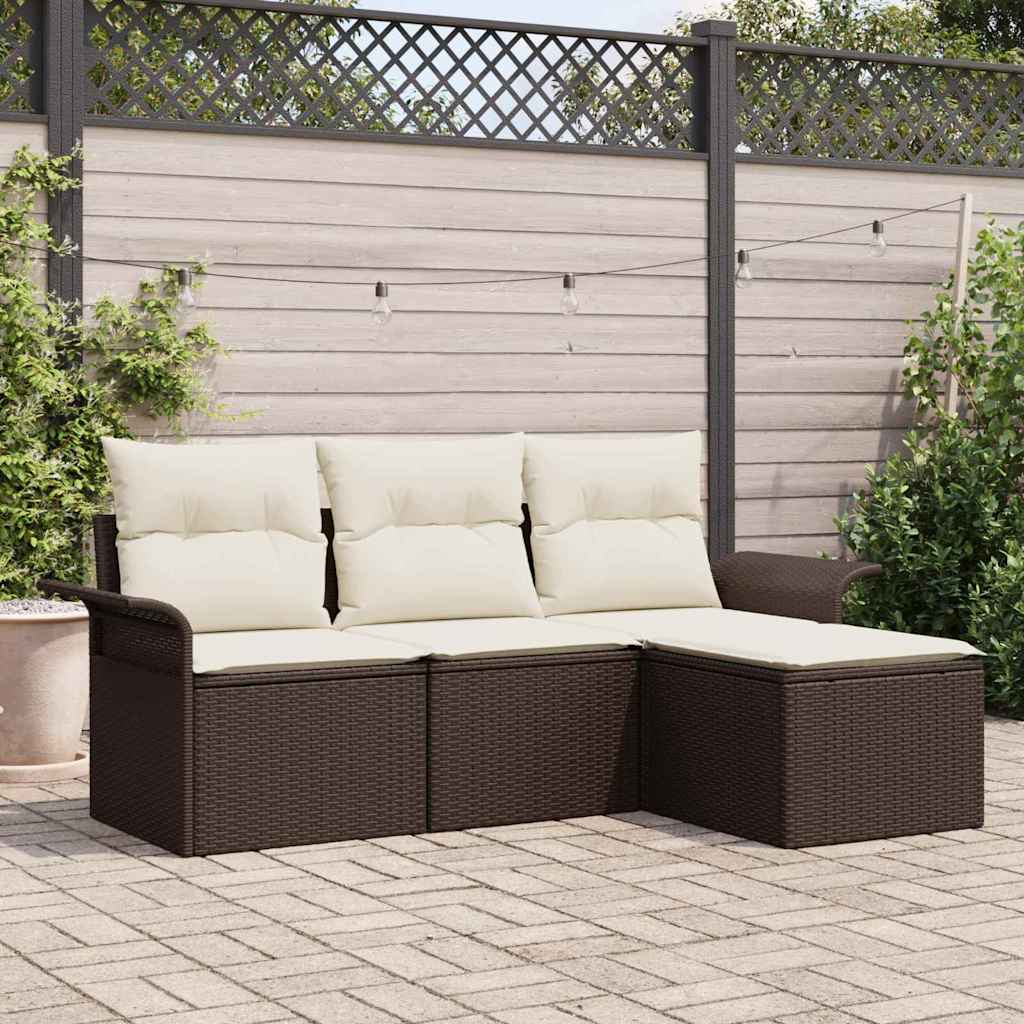 vidaXL Sofa Set with Cushions 4 pcs Brown and Cream Poly Rattan