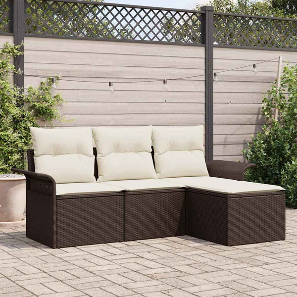 vidaXL Sofa Set with Cushions 4 pcs Brown and Cream Poly Rattan