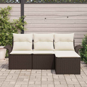 vidaXL Sofa Set with Cushions 4 pcs Brown and Cream Poly Rattan