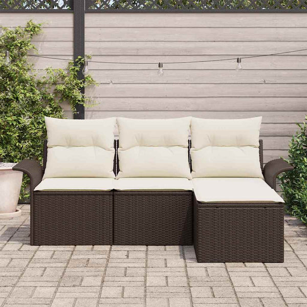 vidaXL Sofa Set with Cushions 4 pcs Brown and Cream Poly Rattan